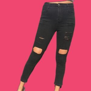 Distressed Black high waisted skinny jeans